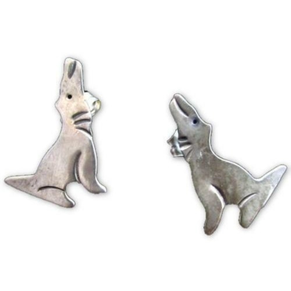 Vintage Southwestern Sterling‎ Silver Etched Howling WOLF Stud Earrings*925